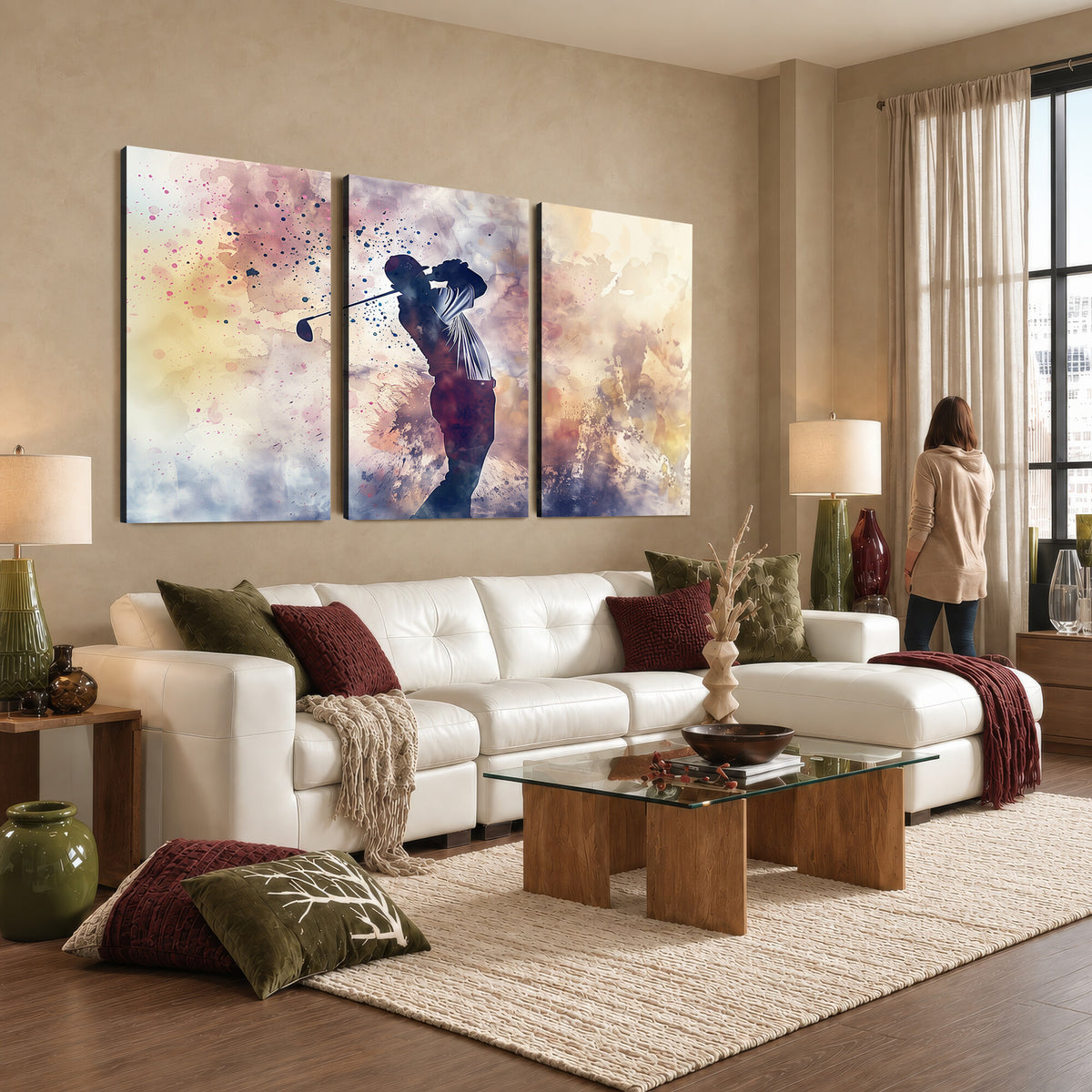 10848-MGV-CV-36X24 - Abstract Watercolor Golf Player Wall Art Canvas Print