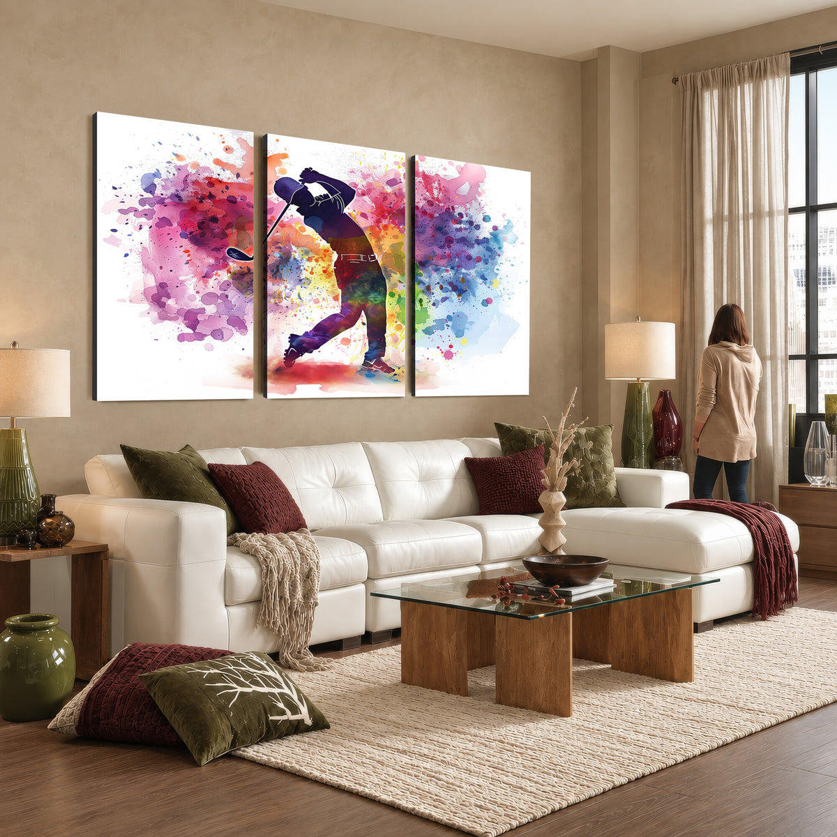 66537-MGV-CV-36X24 - Colorful Golfer Swing Wall Art Canvas Print, Ready to Hang