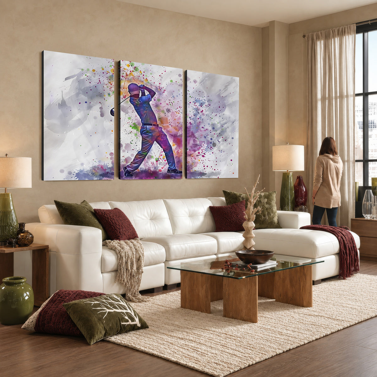 60116-MGV-CV-36X24 - Watercolor Golf Swing Wall Art Canvas Print, Vibrant, Framed and Ready to Hang