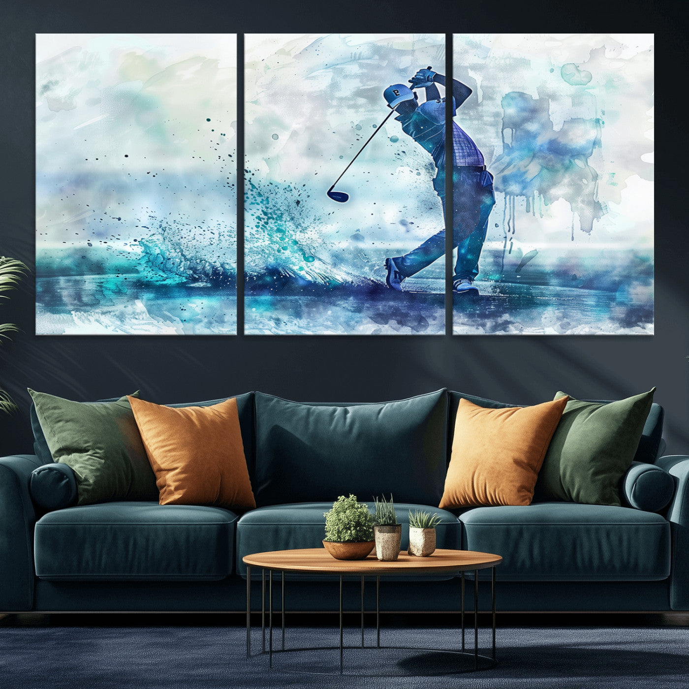 MGV-CV-60X30-3P - Golf Swing Wall Art Canvas Print - Sports-Inspired Watercolor Decor - Ready to Hang