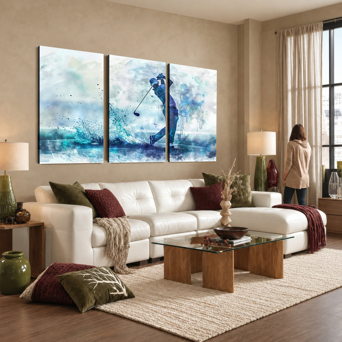 45328-MGV-CV-36X24 - Watercolor Abstract Golf Swing Wall Art Canvas Print