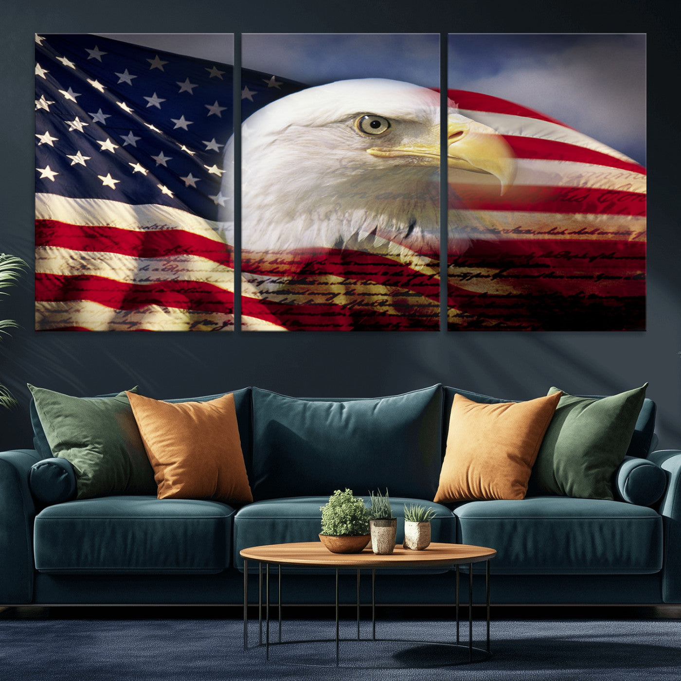MGV-CV-60X30-3P - American Flag Eagle Symbol Wall Art, American Flag Eagle Wall Art Canvas Print