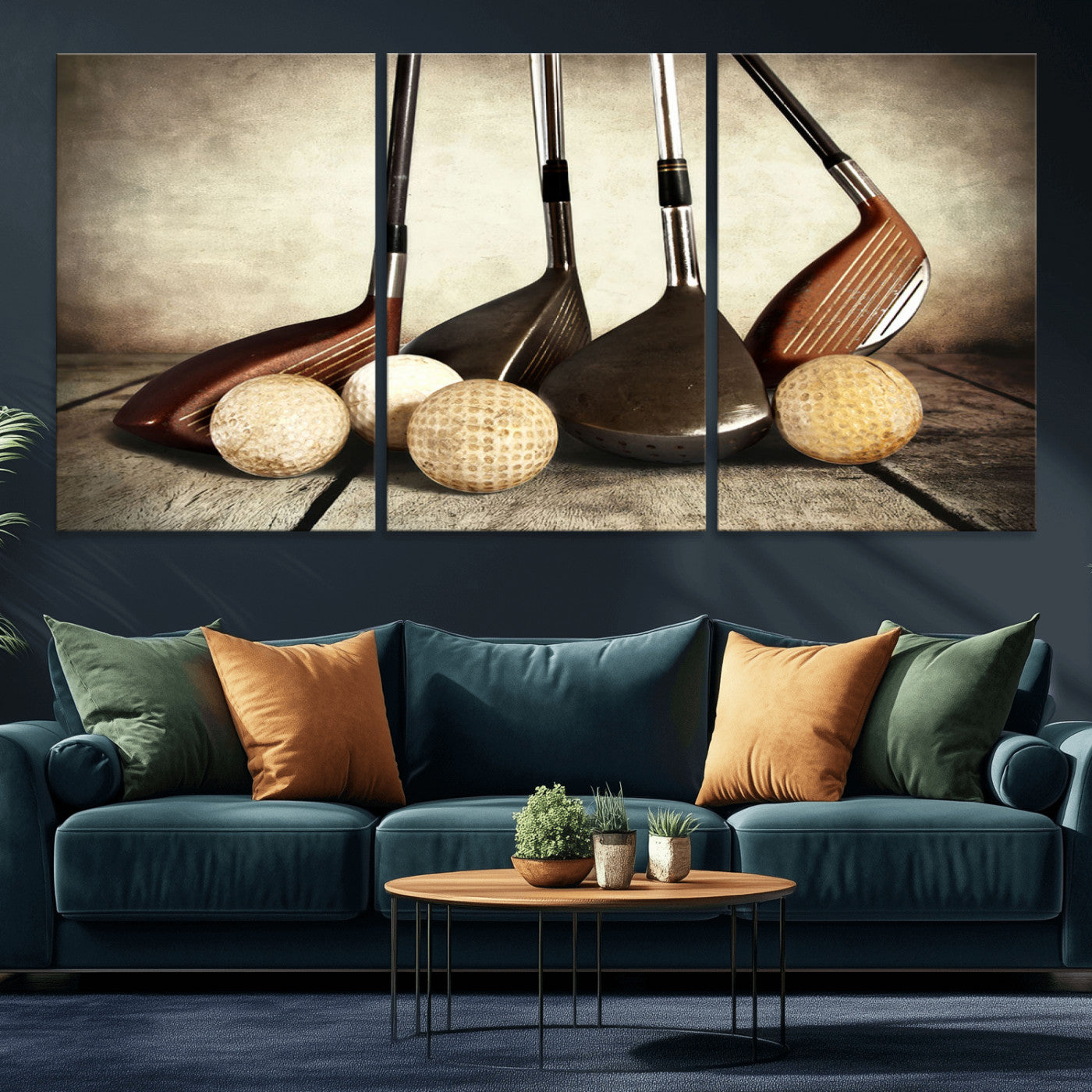 MGV-CV-60X30-3P - Vintage Golf Ball Art | Golf Decor for Man Cave or Office | Ready to Hang and Framed