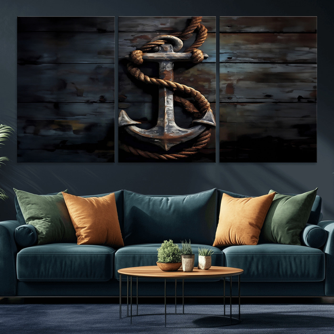 MGV-CV-60X30-3P - 3 Panel Grunge Abstract Anchor Wall Art Canvas Print Set