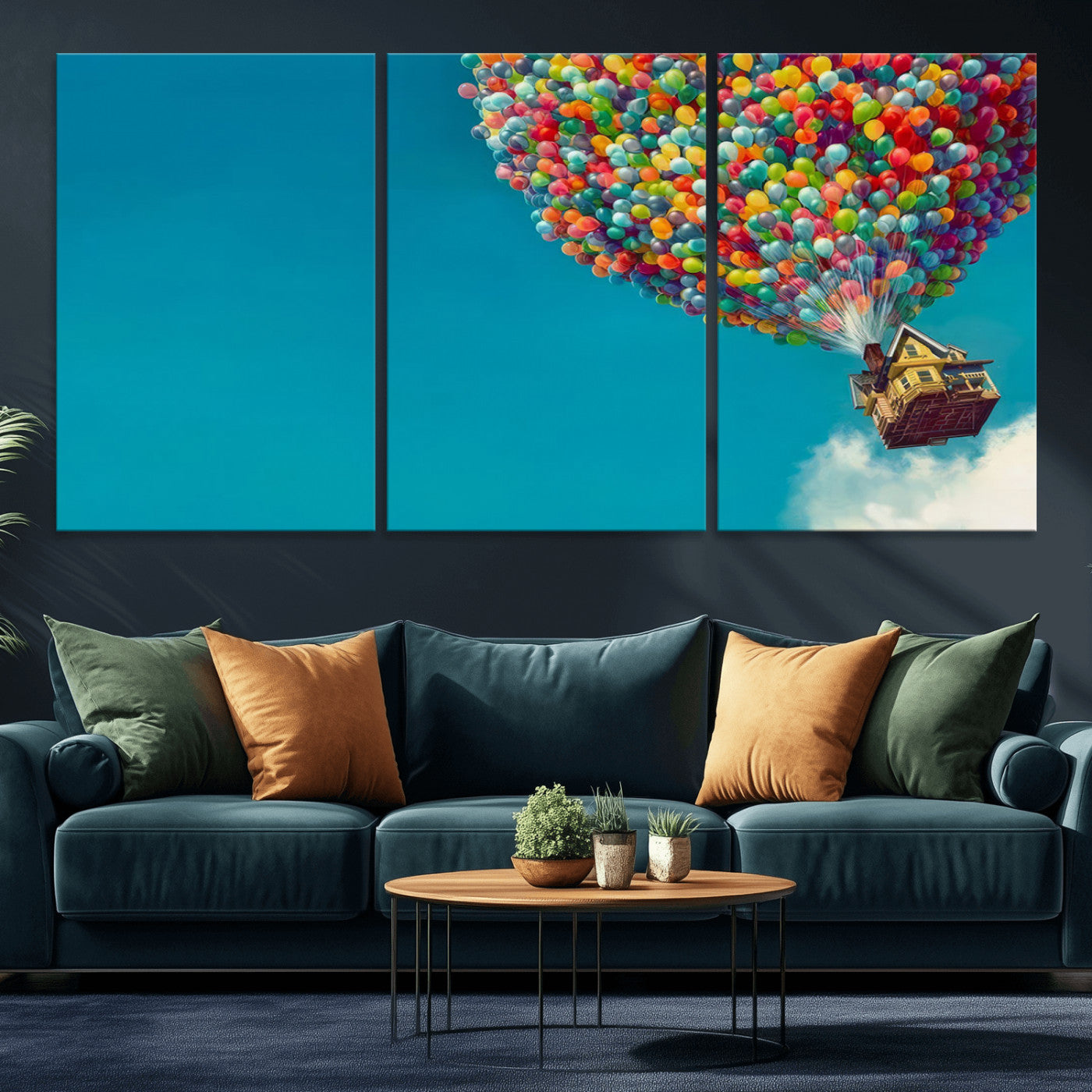 MGV-CV-60X30-3P - Carl Fredricksen, Up Movie Wall Art, Colorful Balloon House Art | Whimsical Wall Decor for Living