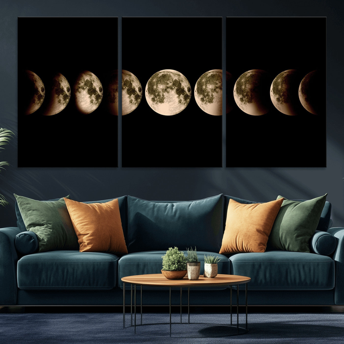 MGV-CV-60X30-3P - Phases of the Moon Wall Art | Canvas Print for Modern Wall Decor | Ready to Hang and Framed