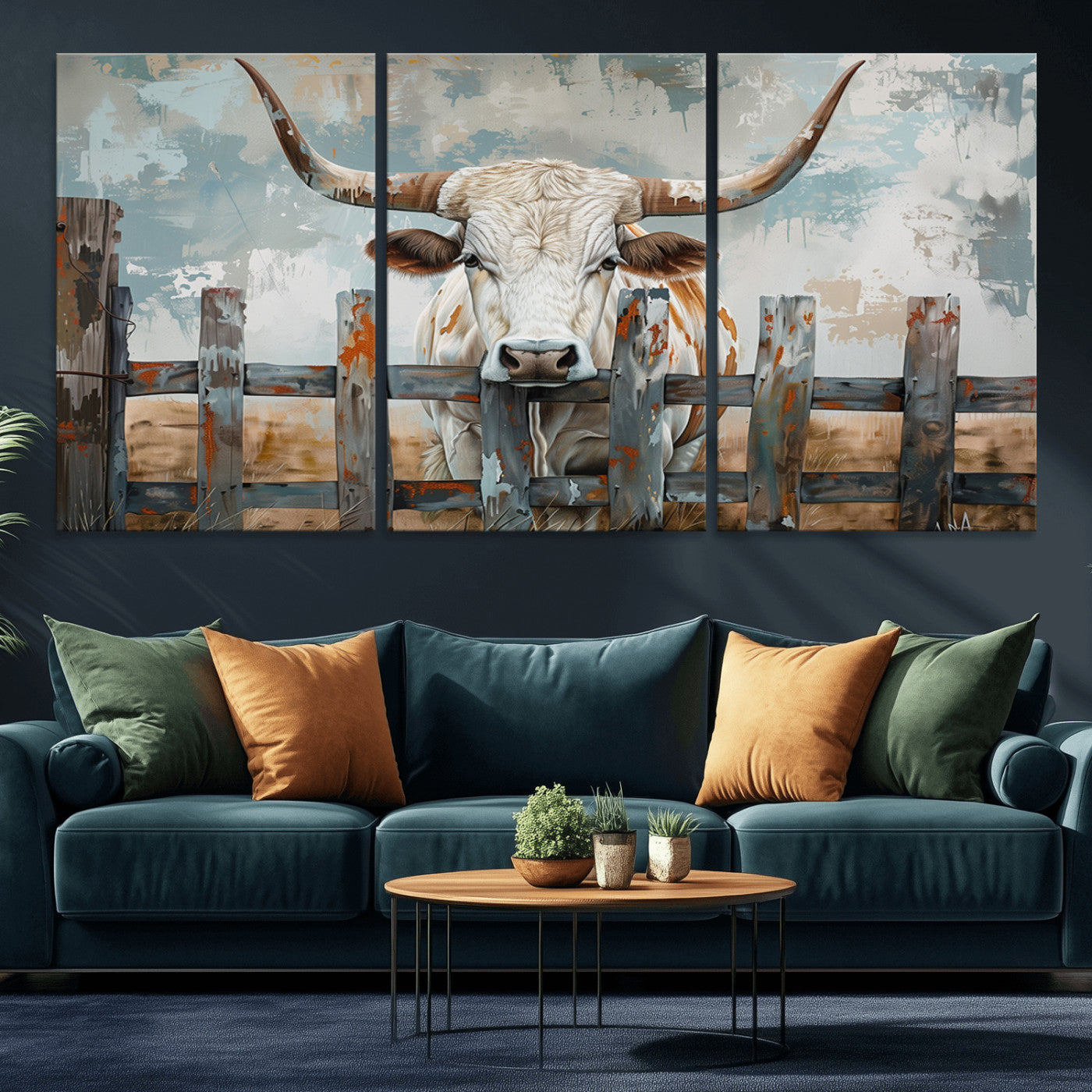 MGV-CV-60X30-3P - Vintage Cow Wall Art Canvas Print for Farmhouse Wall Decor Theme, Cattle Wall Art Print