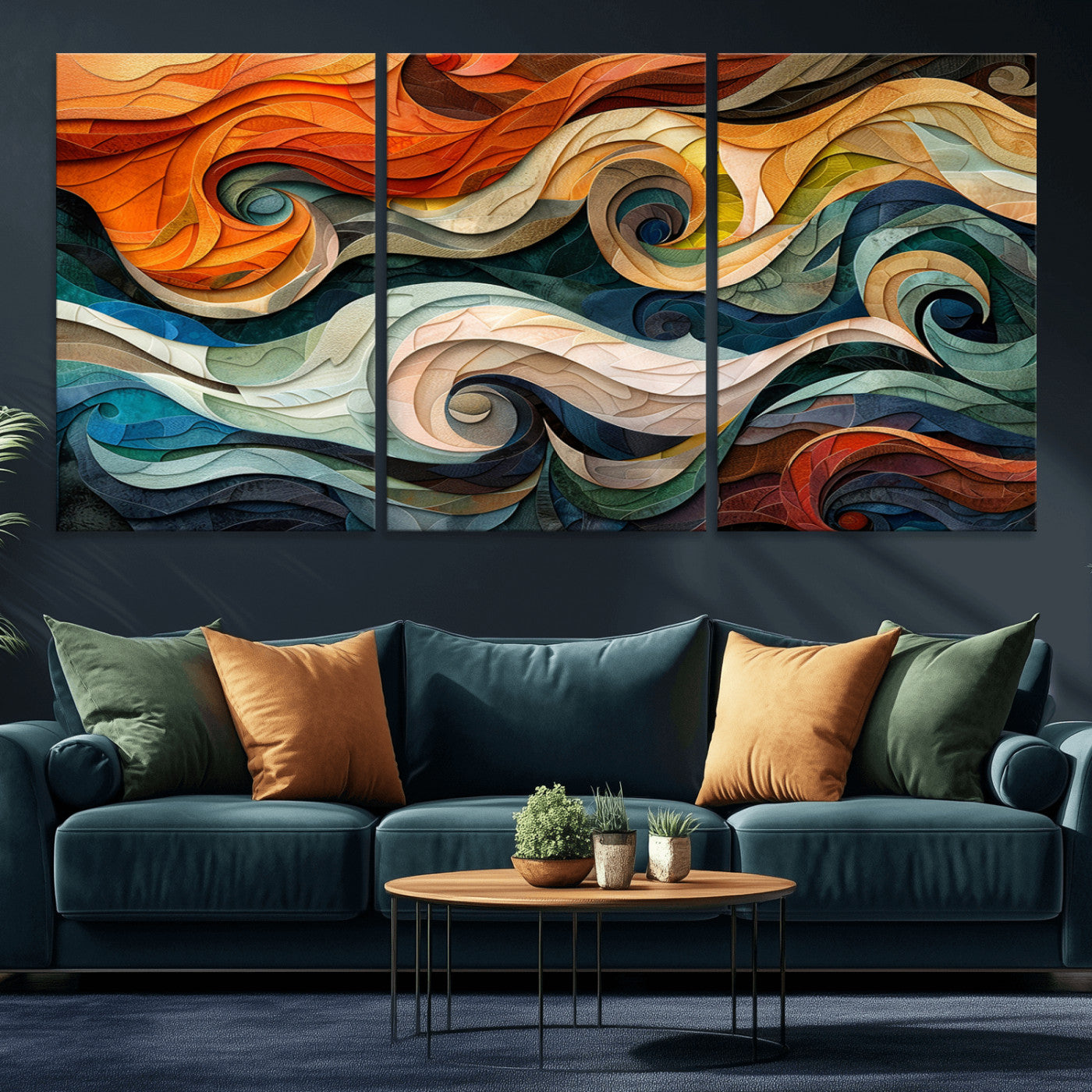 MGV-CV-60X30-3P - Abstract Wave Wall Art | Ready to Hang Framed Canvas Print | Vibrant Home Decor for Modern Spaces