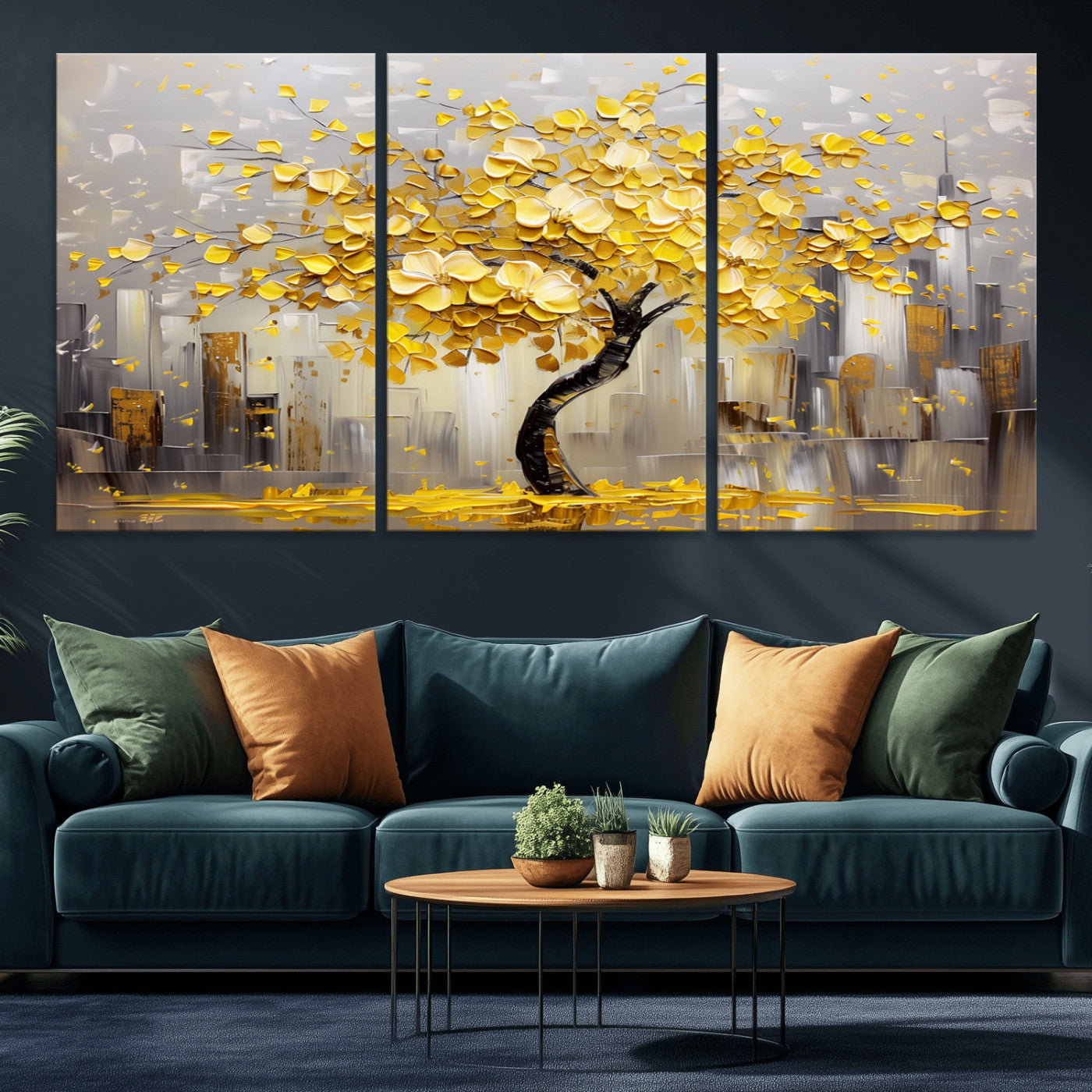 -Golden Tree Canvas Print | Abstract Wall Art for Modern Homes | Ready to Hang Framed Artwork