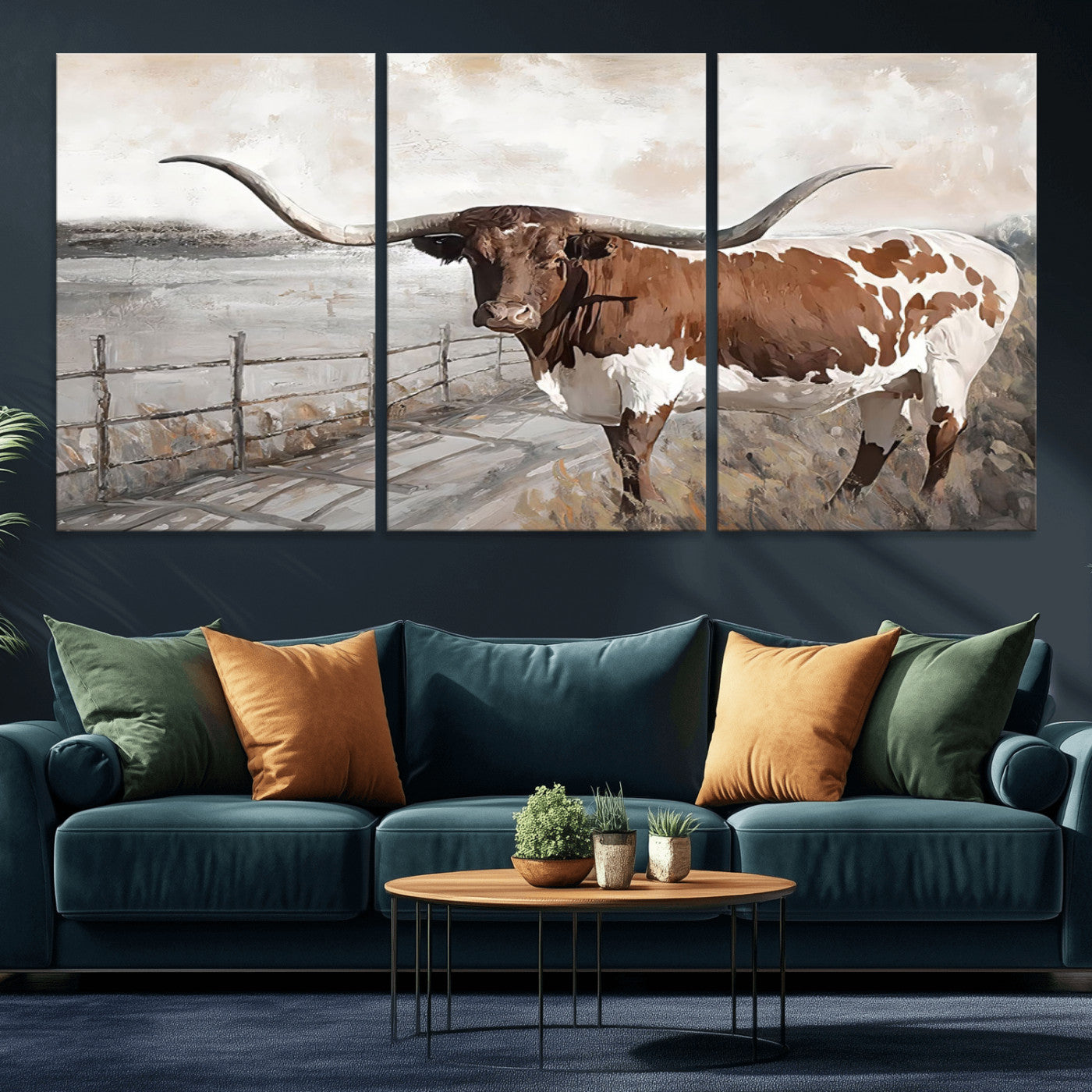 57340-MGV-CV-36X24-Vintage Texas Cow Wall Art Canvas Print, Rustic Longhorn Wall Art | Canvas Print for Farmhouse Decor