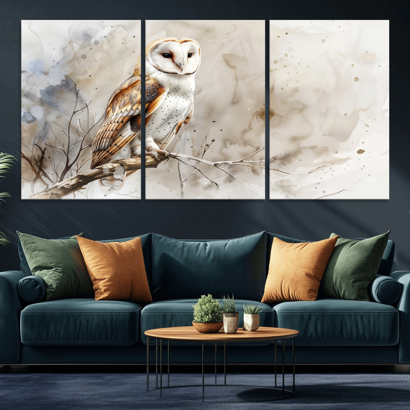MGV-CV-60X30-3P - Barn Owl Wall Art | Watercolor Canvas Print | Perfect for Farmhouse Wall Decor | Ready to Hang