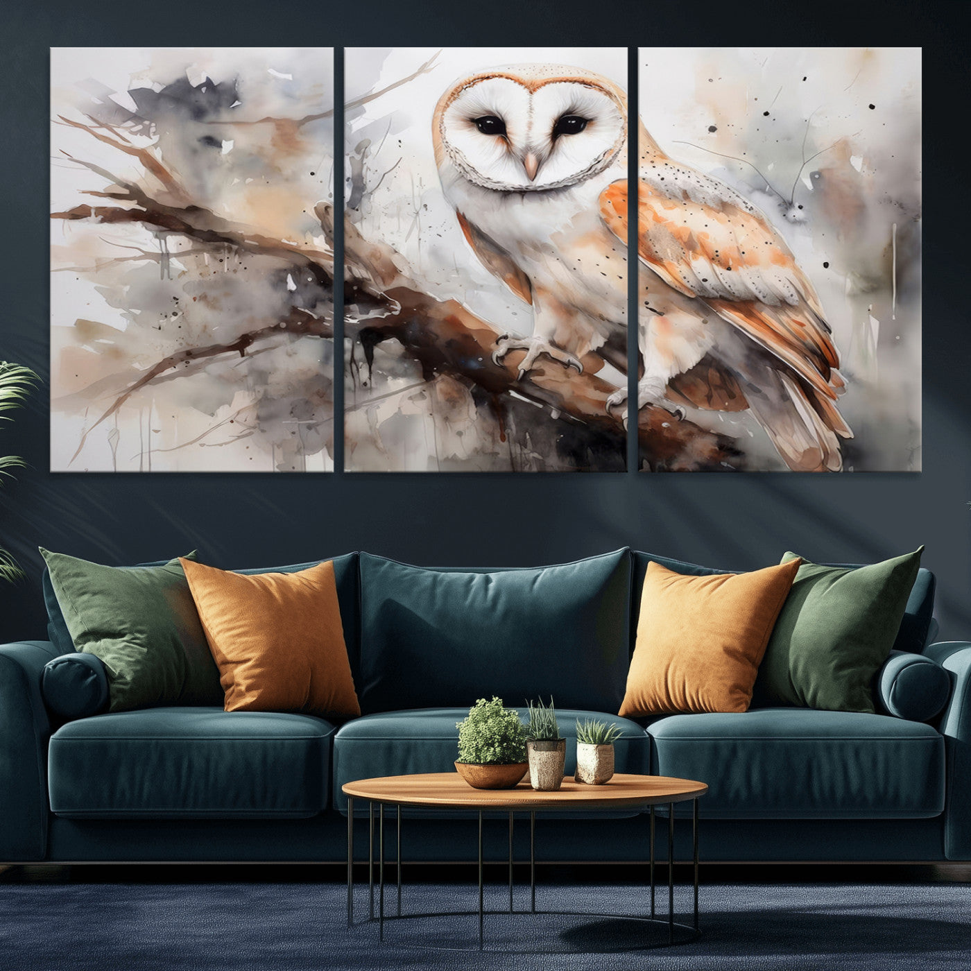 MGV-CV-60X30-3P - Barn Owl Wall Art | Watercolor Barn Owl Canvas Print | Perfect for Farmhouse Wall Decor | Ready to