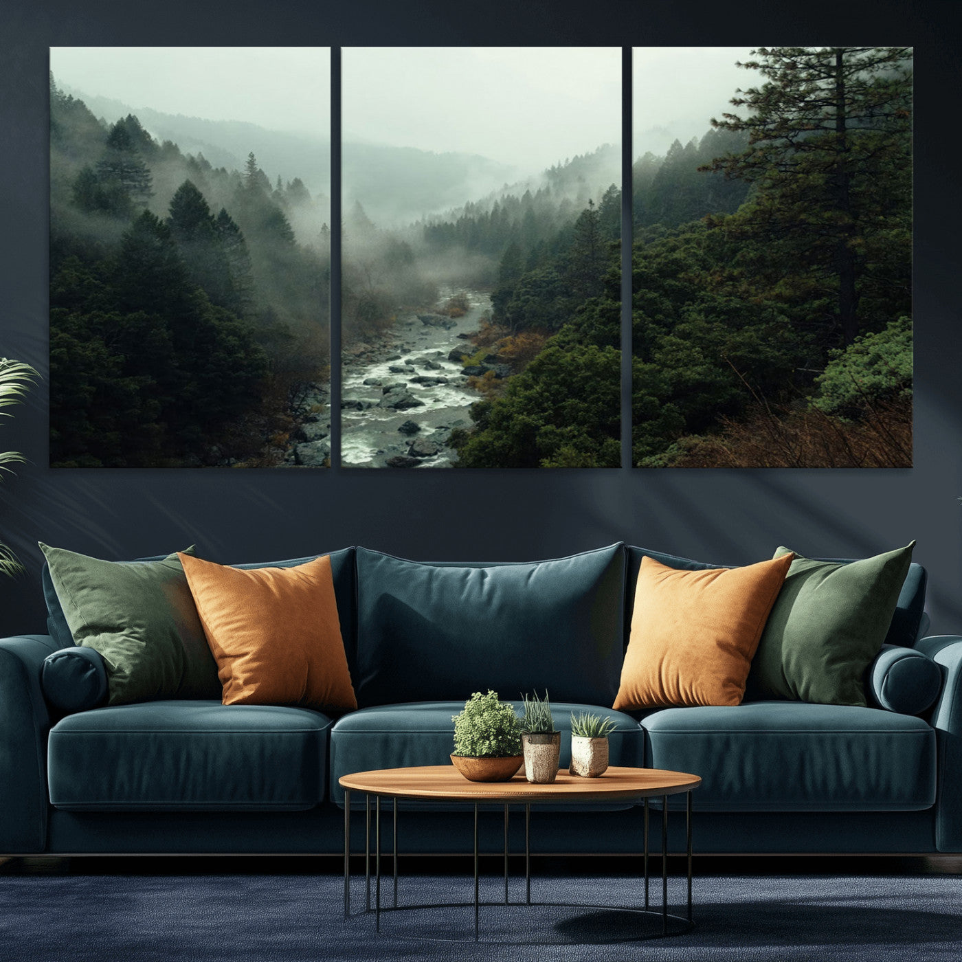 MGV-CV-60X30-3P - Misty Forest Wall Art | Ready to Hang and Framed | Tranquil Nature Landscape for Living Room or