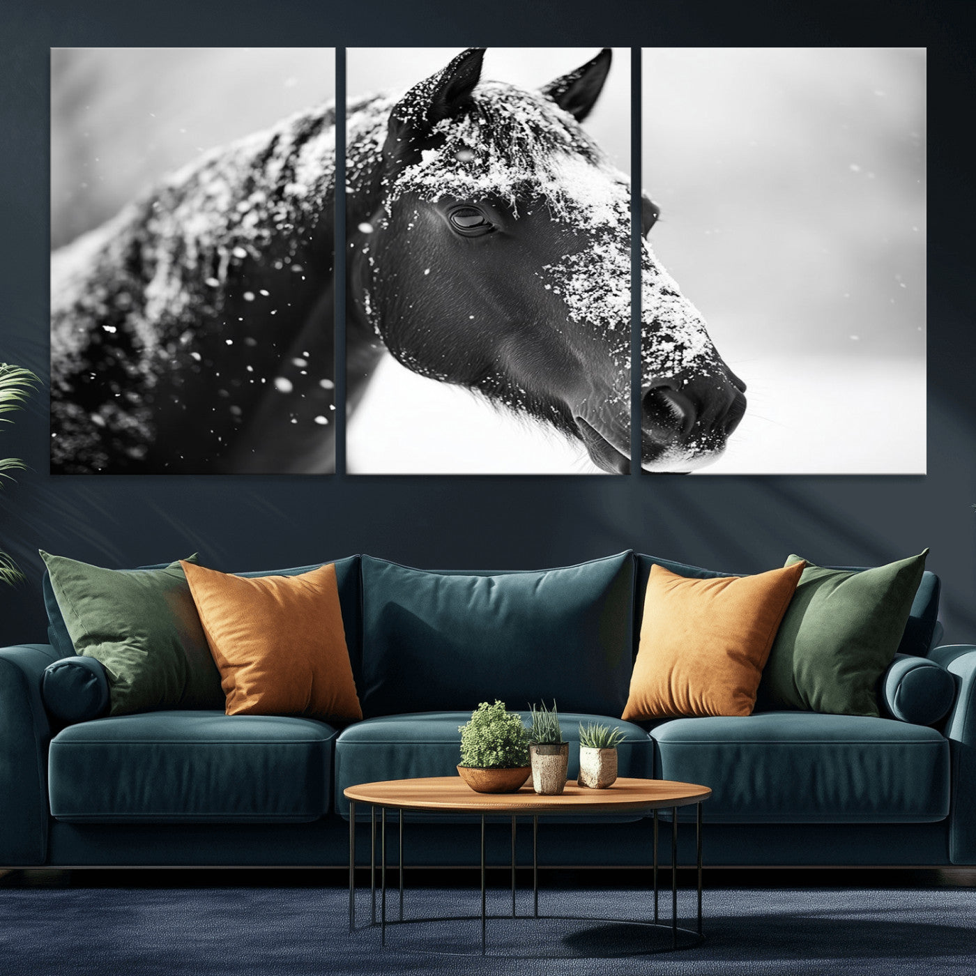 MGV-CV-60X30-3P - Horse Canvas Print - Winter Horse Snow Wall Art Canvas Print