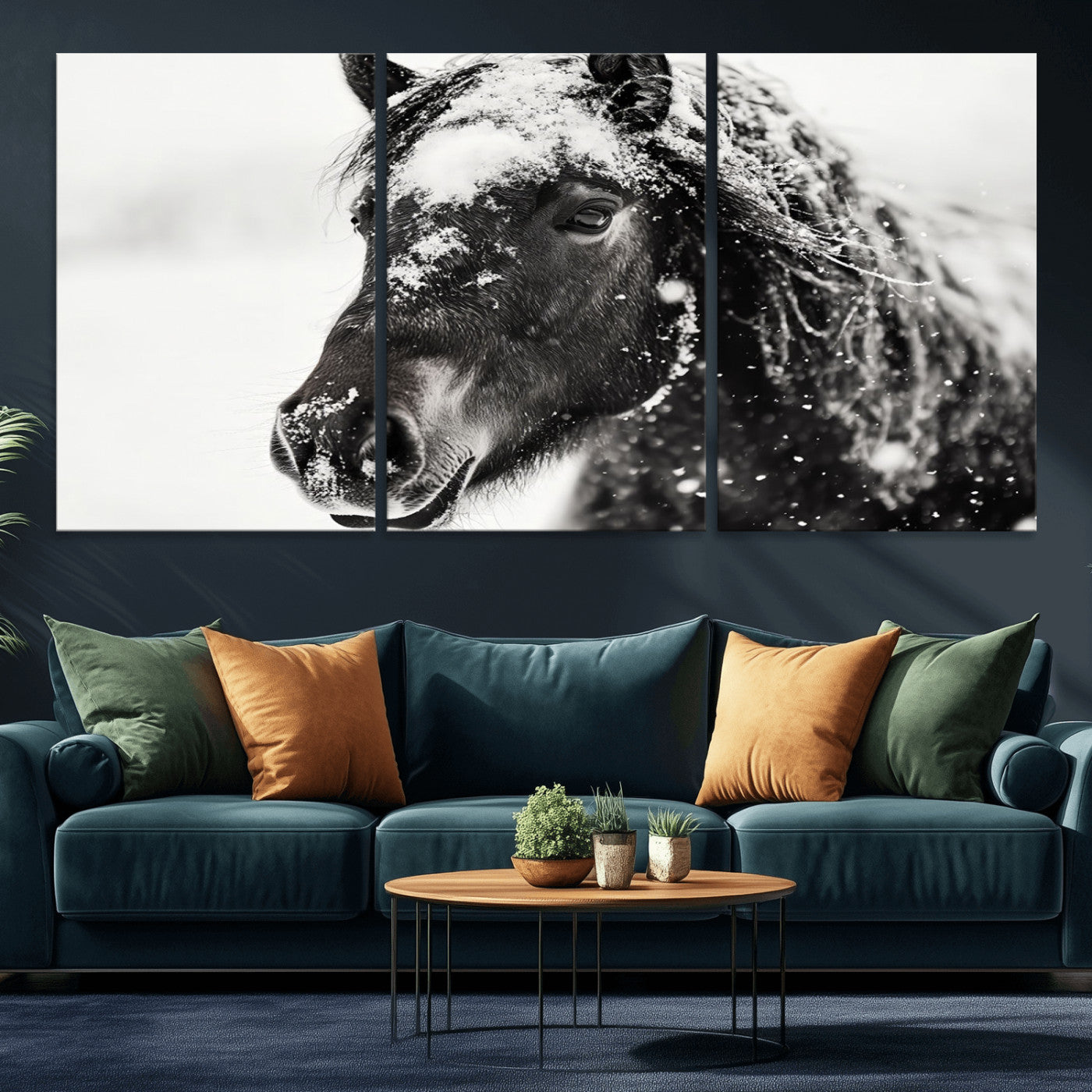 MGV-CV-60X30-3P - Framed Black and White Horse Wall Art | Ready to Hang and Framed | Farmhouse and Western Wall Decor