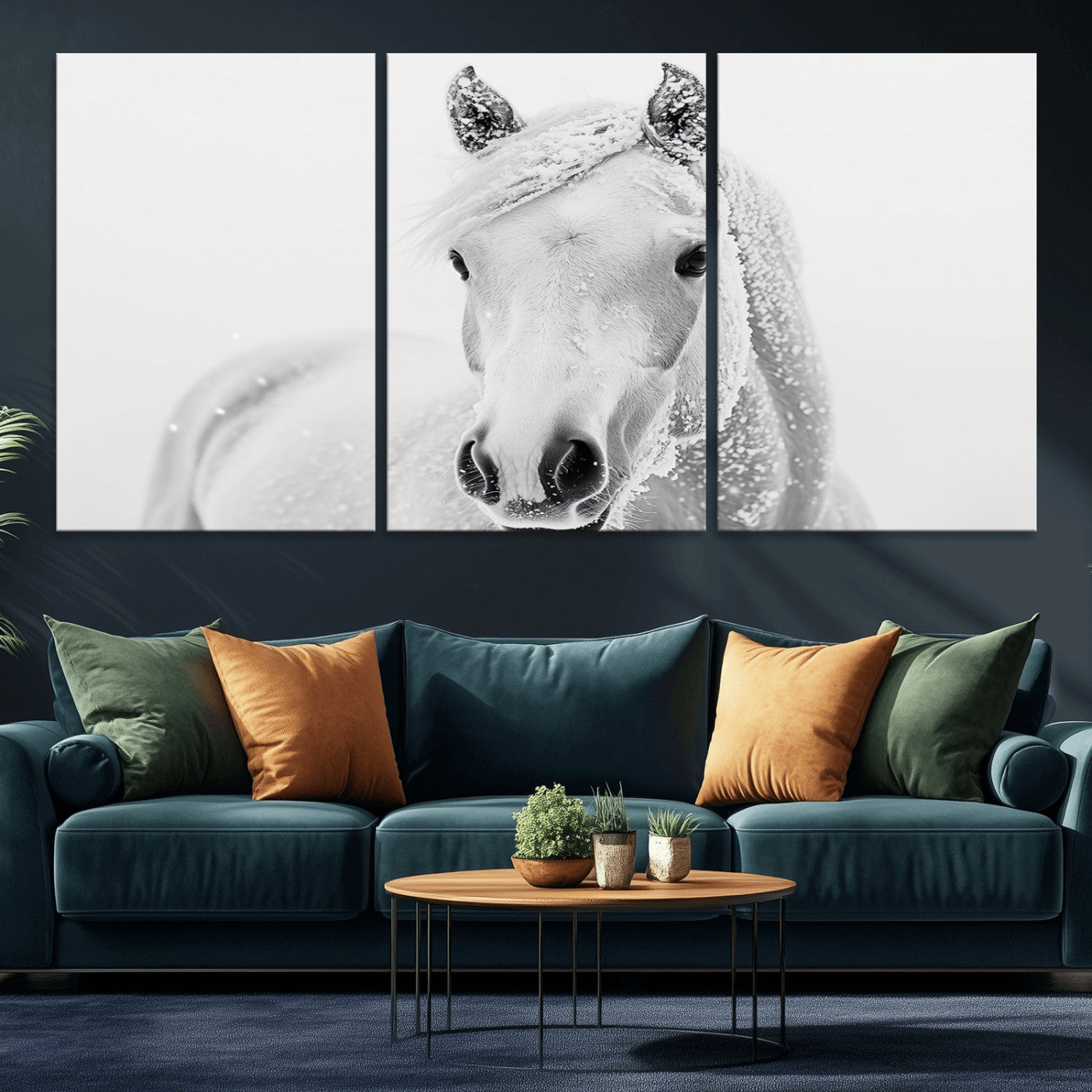 MGV-CV-60X30-3P - Majestic White Horse Wall Art | Ready to Hang and Framed | Farmhouse Wall Decor for Living Room