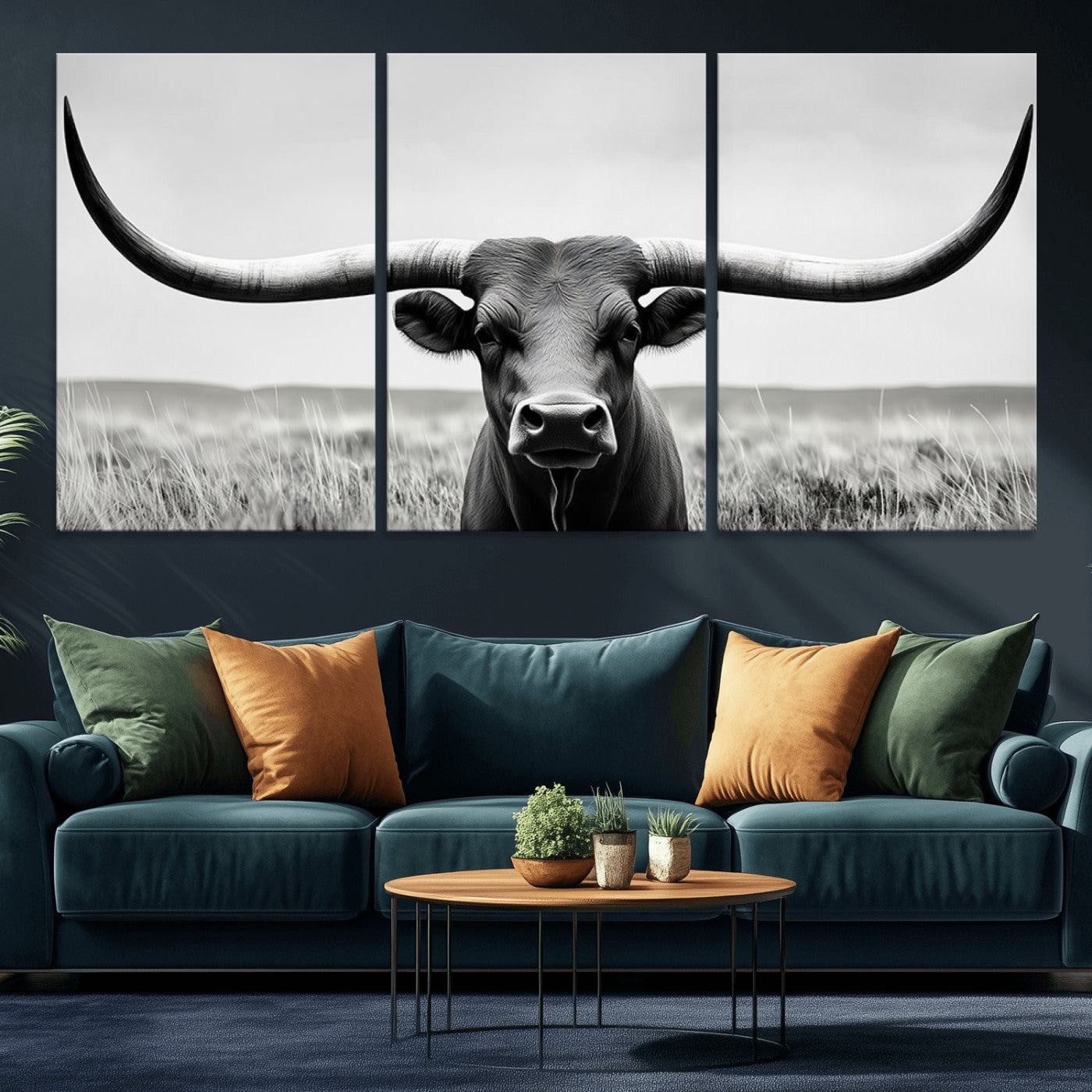 -Longhorn Bull Canvas Print | Rustic Farmhouse Wall Art | Western Decor | Ready to Hang and Framed