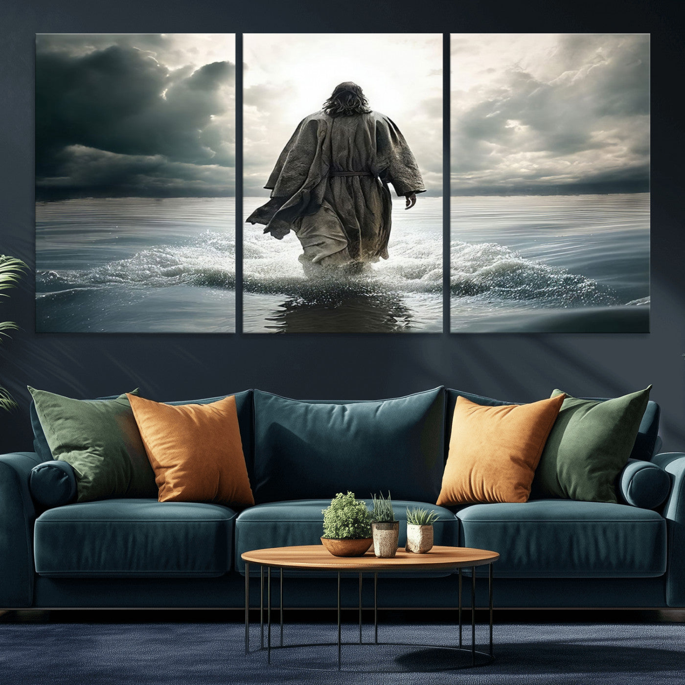MGV-CV-60X30-3P - Jesus Walking on Water Wall Art | Canvas Print | Ready to Hang | Christian Home Decor | Spiritual
