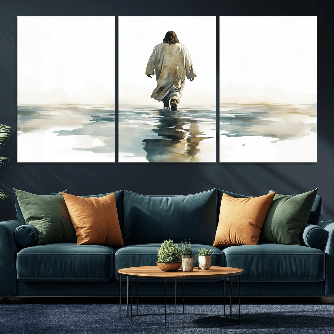 MGV-CV-60X30-3P - Abstract Jesus Wall Art Canvas Print, Christian Wall Art, Jesus Christ Walking