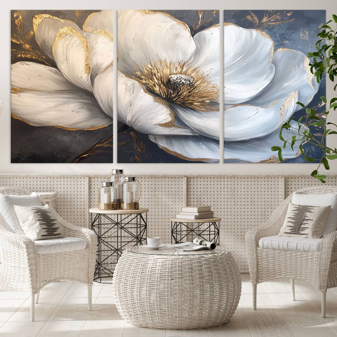 White Magnolia Flower Wall Art | Canvas Print | Abstract Floral Wall Decor | Elegant Bloom Artwork | Framed for Living Room or Bedroom