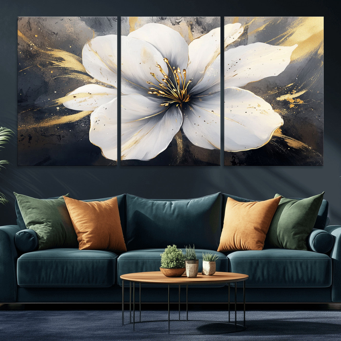 MGV-CV-60X30-3P - White Flower Wall Art Canvas Print | Ready to Hang | Abstract Floral Wall Decor | Elegant Bloom