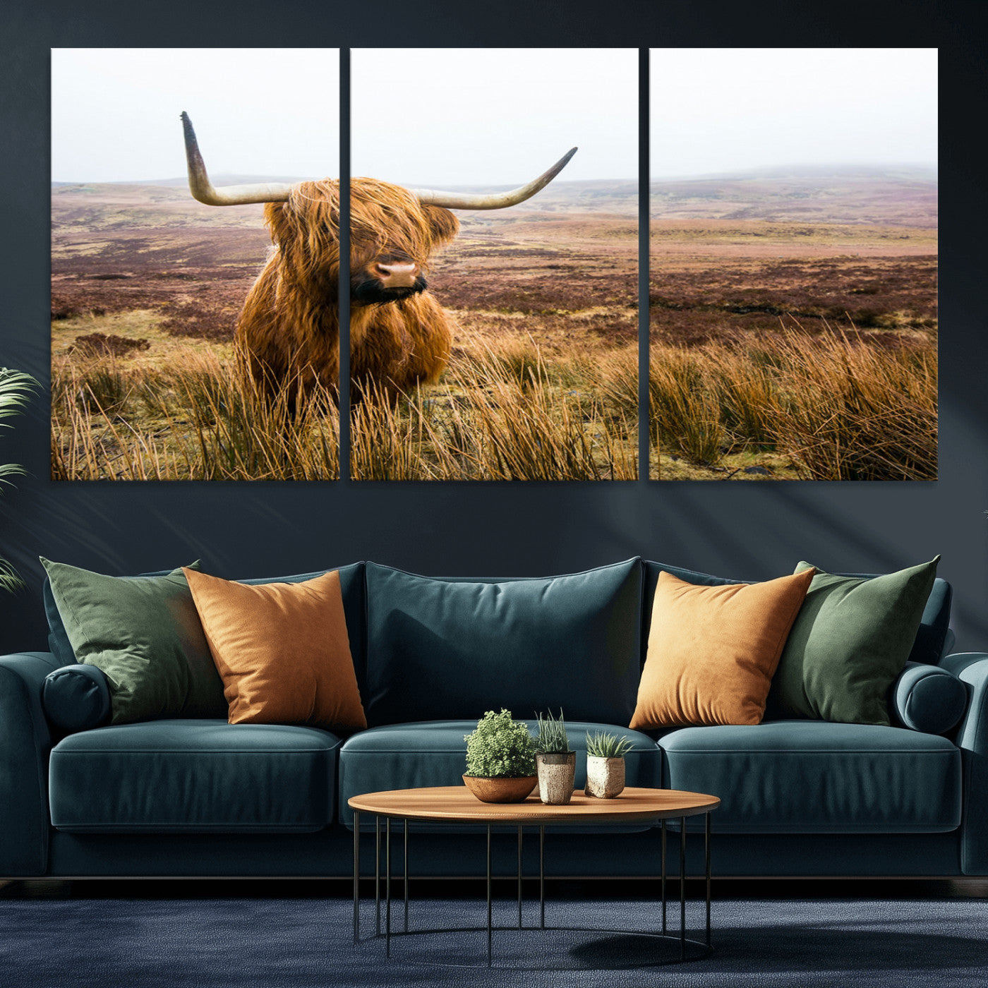 97274-MGV-CV-36X24-Scottish Highland Cow Canvas Wall Art – Rustic Farmhouse Charm with Highland Cattle – Ready to Hang