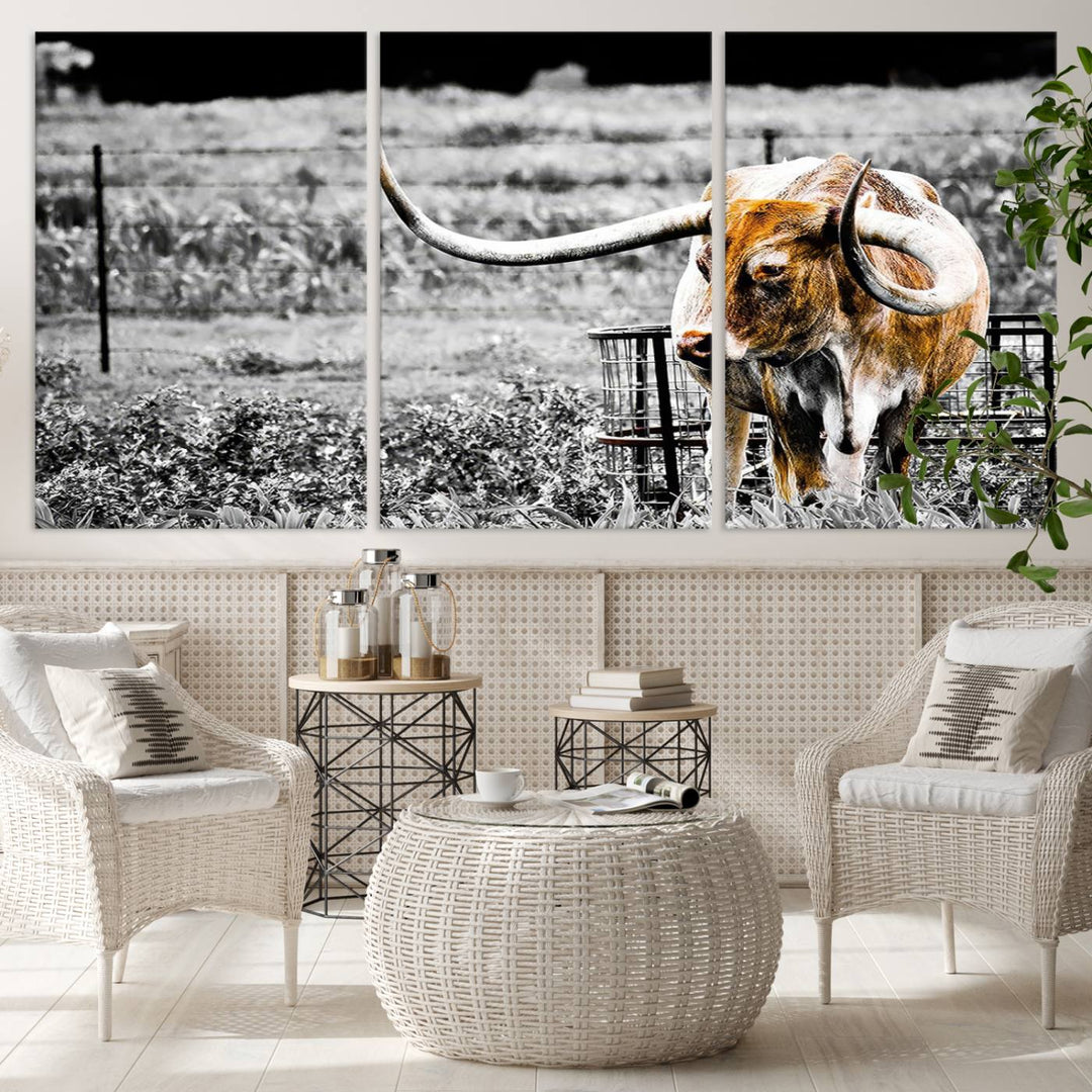 Majestic Texas Longhorn Cow Wall Art | Rustic Farmhouse Décor | Ready to Hang Canvas Print