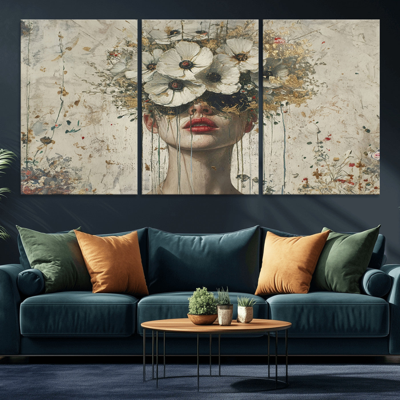 MGV-CV-60X30-3P - Abstract Floral Women Patel Wall Art Canvas Print
