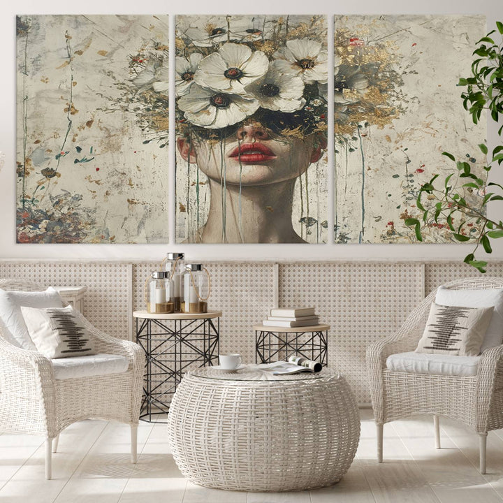 Abstract Floral Women Patel Wall Art Canvas Print