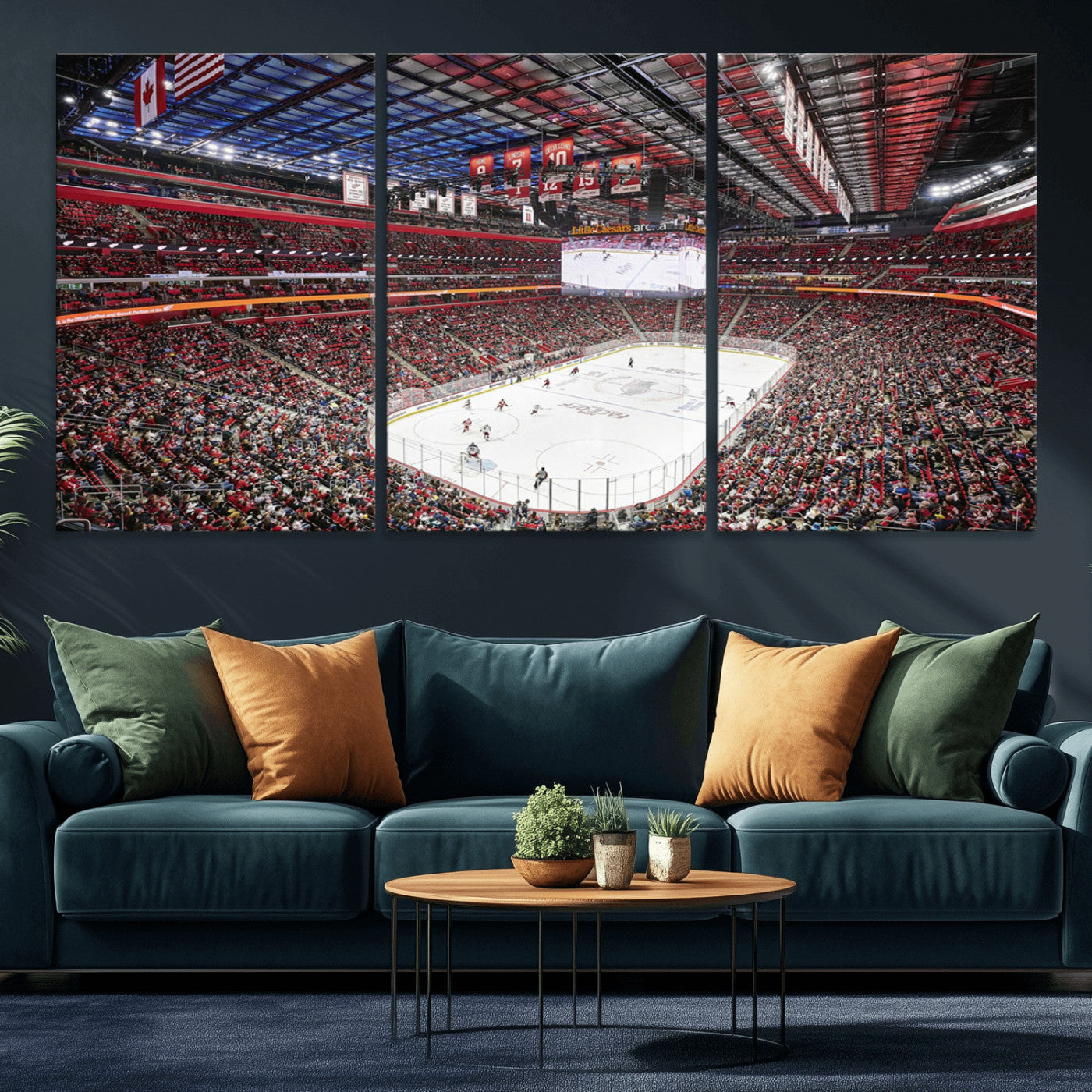 MGV-CV-60X30-3P - Barton Malow Little Caesars Arena Detroit Wall Art Canvas Print - Detroit Hockey and Basketball
