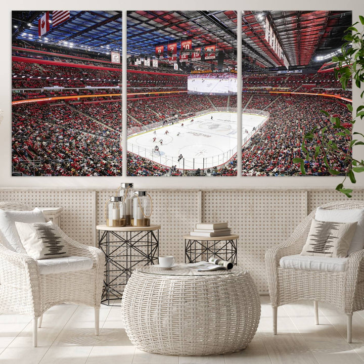 Barton Malow Little Caesars Arena Detroit Wall Art Canvas Print - Detroit Hockey and Basketball Stadium Print