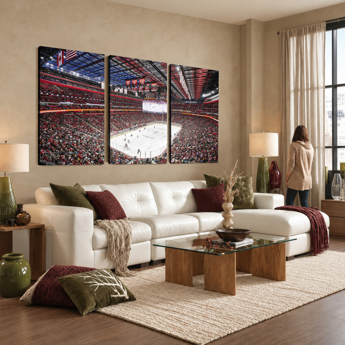62263-MGV-CV-36X24 - Barton Malow Little Caesars Arena Detroit Wall Art Canvas Print - Detroit Hockey and Basketball