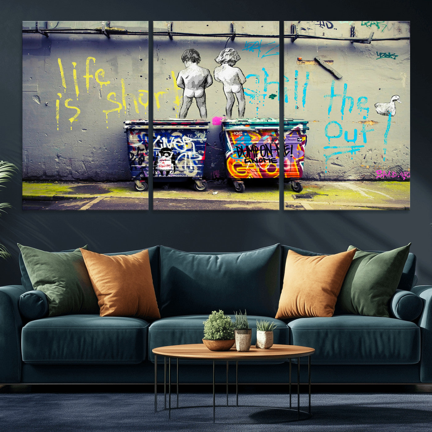 MGV-CV-60X30-3P - Banksy Life is Short Wall Art - Iconic Graffiti Art on Framed Ready-to-Hang Canvas - Street Art