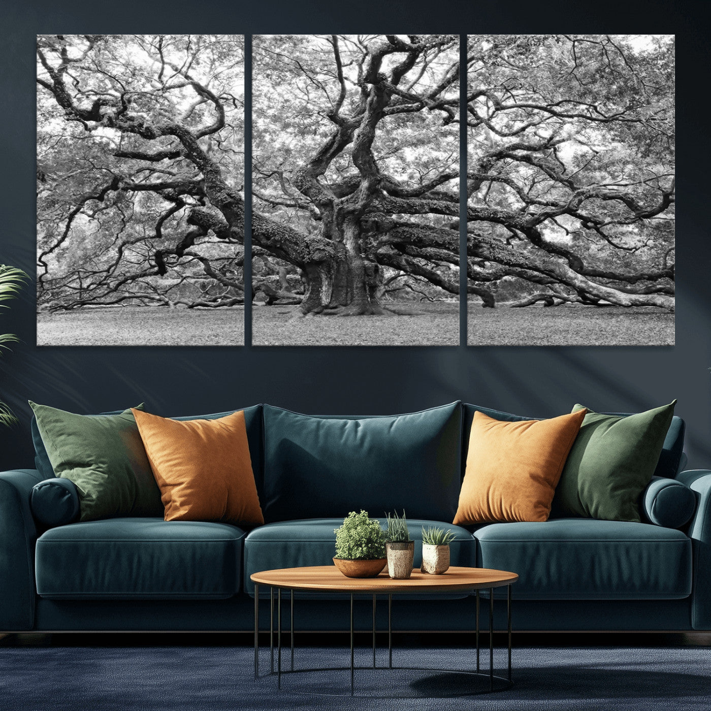 MGV-CV-60X30-3P - Black White Angel Oak Tree Wall Art - Timeless Nature-Inspired Canvas for Rustic, Modern, or