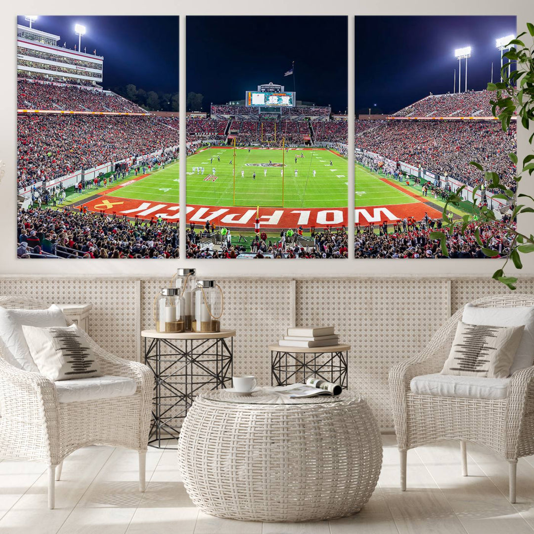 NC State Wolfpack Football Team Print - Raleigh Carter-Finley Stadium Wall Art Canvas Print