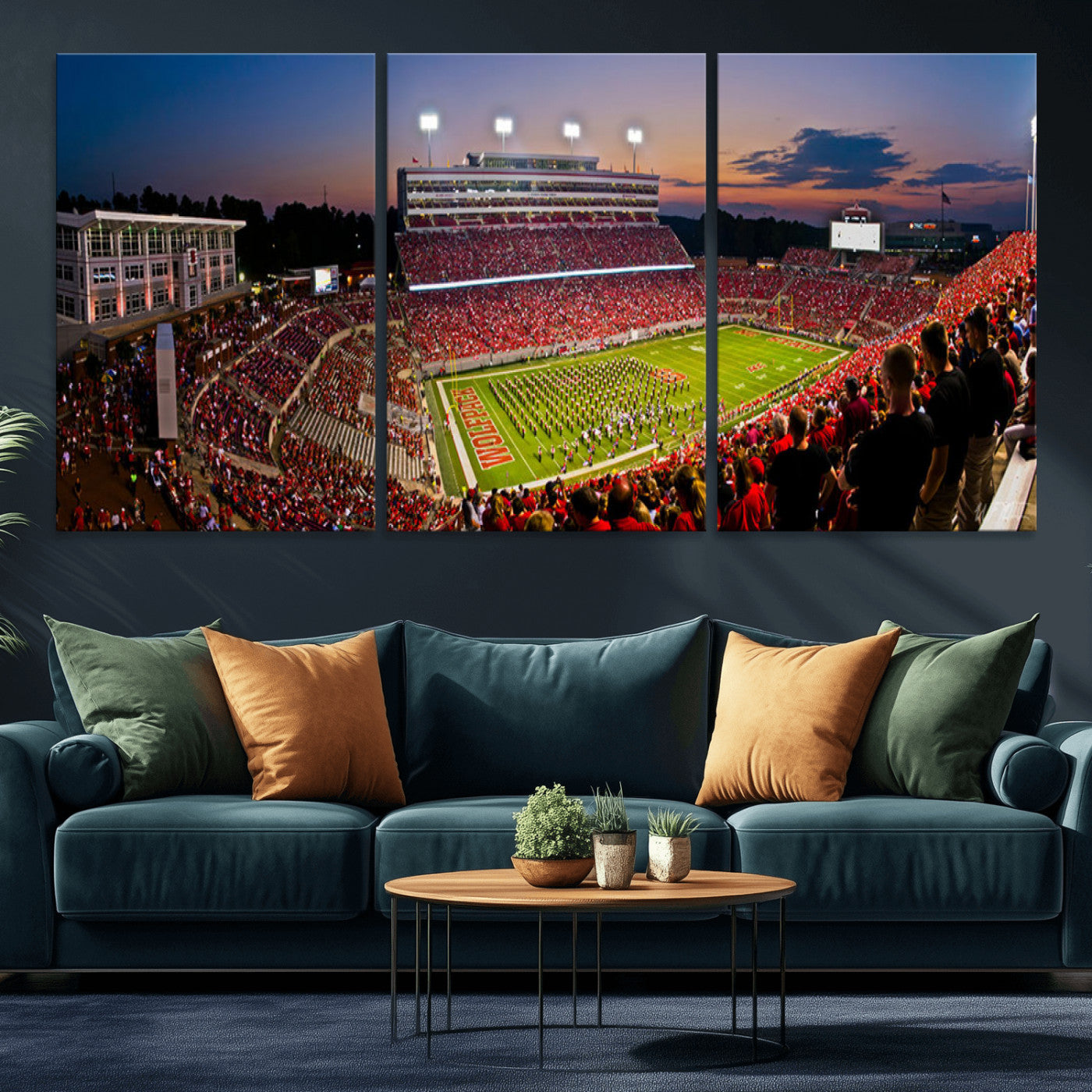 MGV-CV-60X30-3P - NC State Wolfpack Football Team Print - Raleigh Carter-Finley Stadium Wall Art Canvas Print