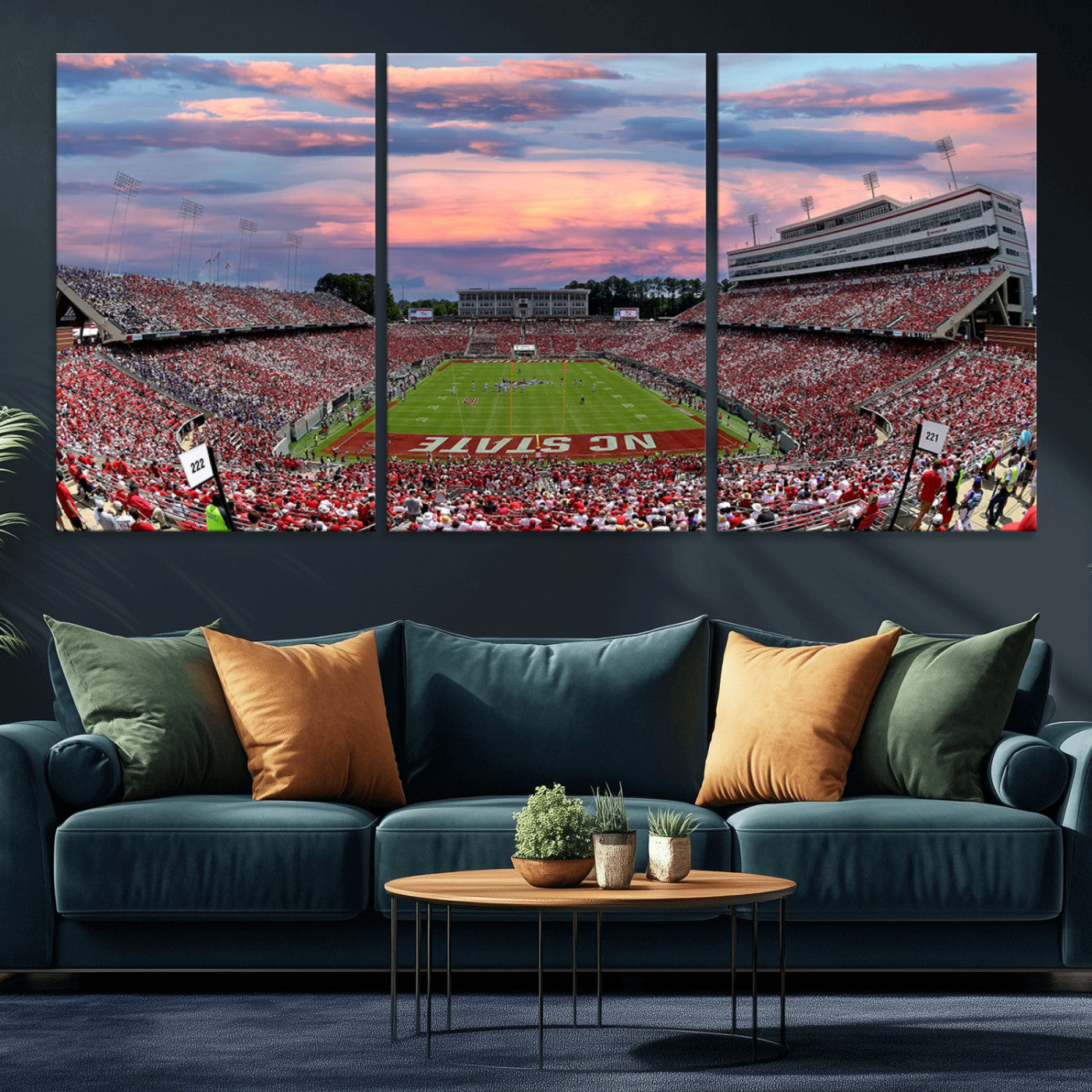 MGV-CV-60X30-3P - Carter-Finley Stadium Art Sunset Game Triple Canvas Wall Art - NC State Wolfpack Football Match