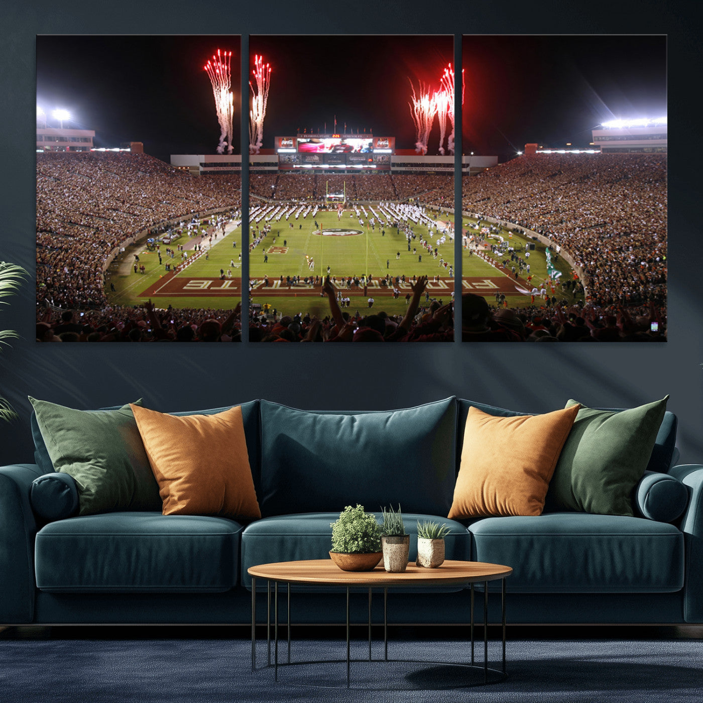 MGV-CV-60X30-3P - Framed Florida State Seminoles Football Team Print - Tallahassee Doak Campbell Stadium Wall Art