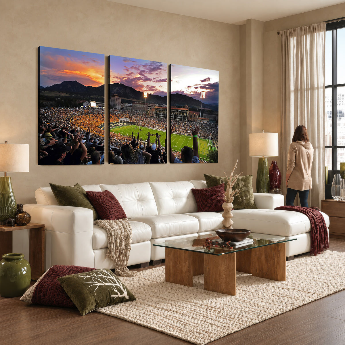 80381-MGV-CV-36X24 - Framed Colorado Buffaloes Football Team Print - Boulder Folsom Field Stadium Wall Art Canvas Print
