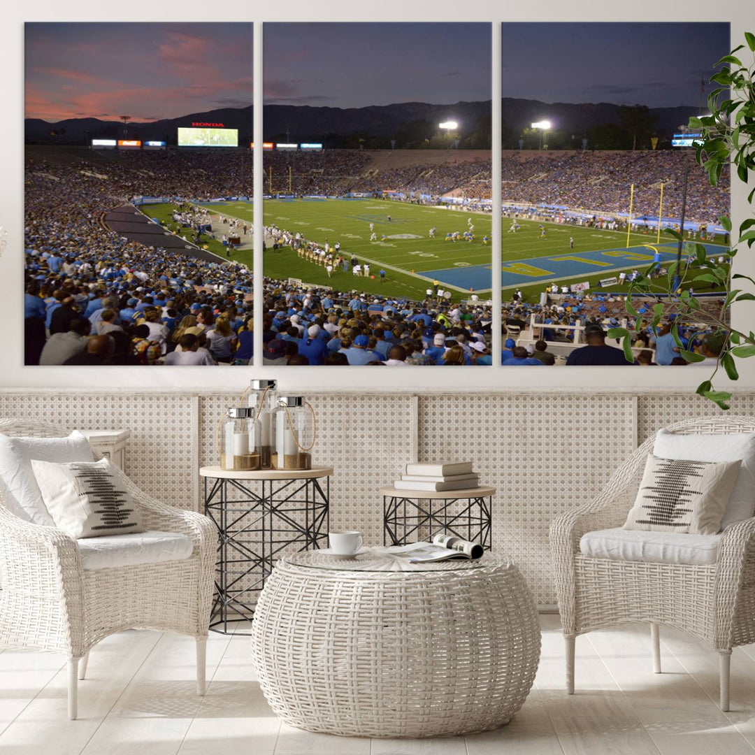 UCLA Bruins Football Team Print - Pasadena Rose Bowl Stadium Wall Art Canvas Print