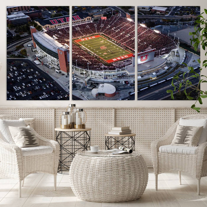 Utah Utes Football Team Print - Salt Lake City Rice-Eccles Stadium Wall Art Canvas Print