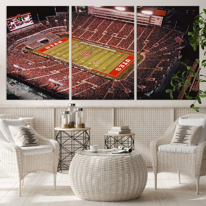 Utah Utes Football Team Print - Salt Lake City Rice-Eccles Stadium Wall Art Canvas Print