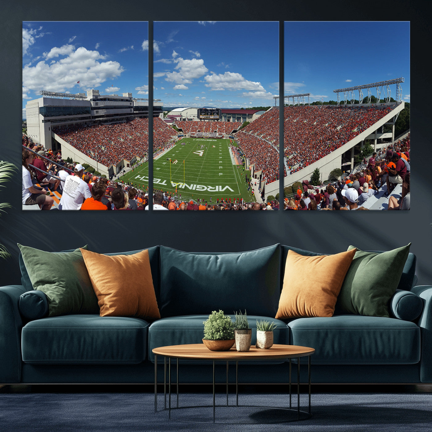 MGV-CV-60X30-3P - Virginia Tech Hokies Football Team Print - Blacksburg Lane Stadium Wall Art Canvas Print