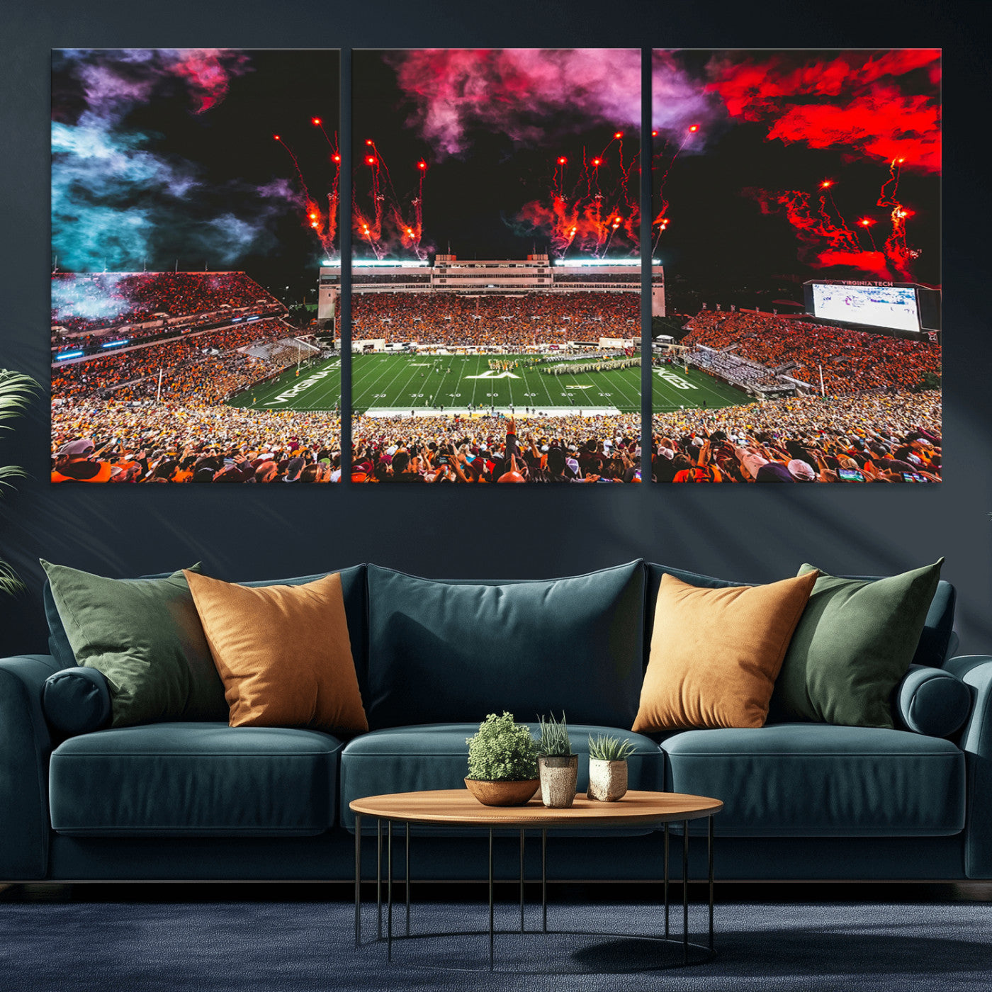 MGV-CV-60X30-3P - Virginia Tech Hokies Football Team Print - Blacksburg Lane Stadium Wall Art Canvas Print