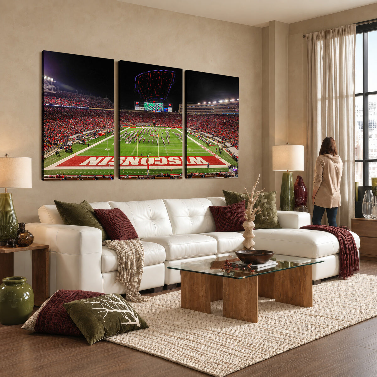 34125-MGV-CV-36X24 - Wisconsin Badgers Football Team Print Canvas- Madison Camp Randall Stadium Wall Art Canvas Print