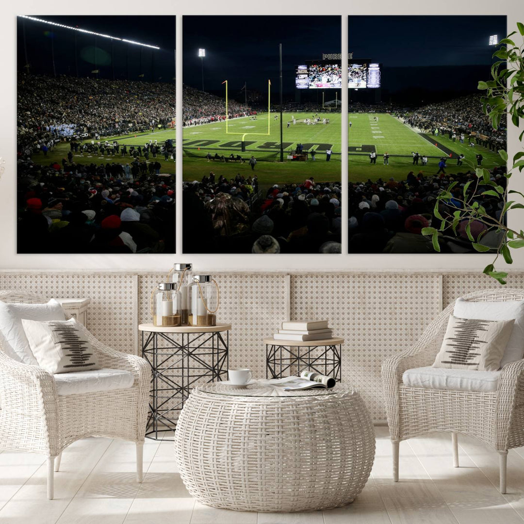 Purdue Boilermakers Football Team Print - West Lafayette Ross–Ade Stadium Wall Art Canvas Print