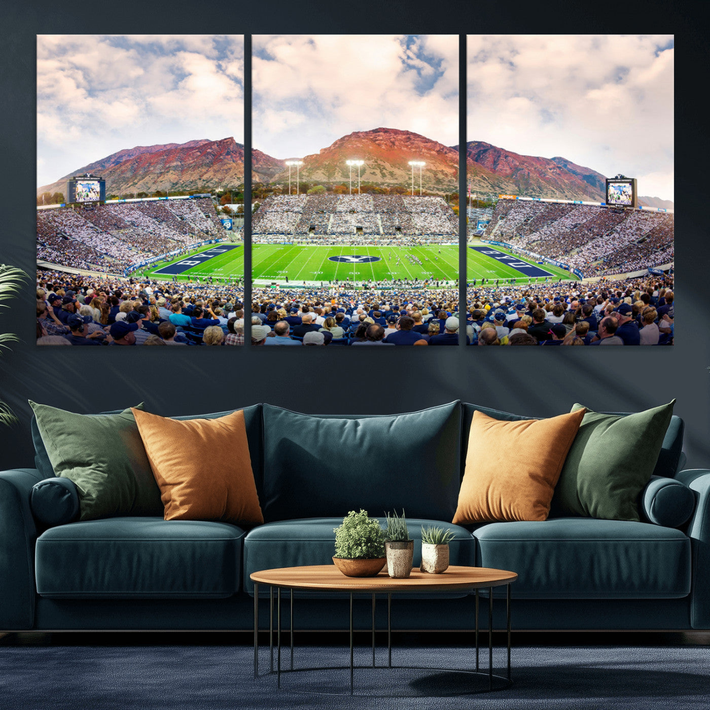 MGV-CV-60X30-3P - Brigham Young University Cougars Football Team Print - Provo LaVell Edwards Stadium Wall Art Canvas