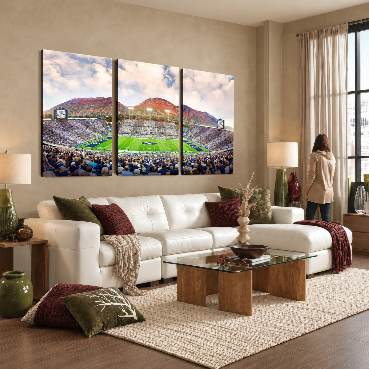 85734-MGV-CV-36X24 - Brigham Young University Cougars Football Team Print - Provo LaVell Edwards Stadium Wall Art Canvas