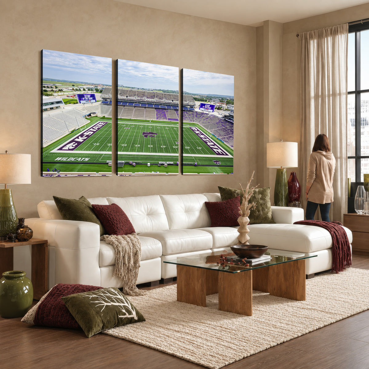 29452-MGV-CV-36X24 - KState Wildcats Football Team Print - Manhattan Bill Snyder Family Football Stadium Wall Art Canvas