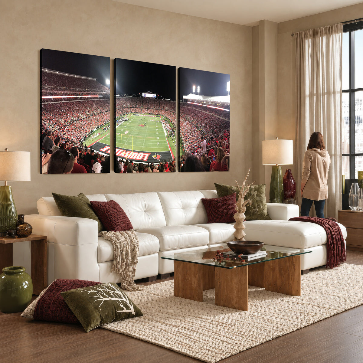 52267-MGV-CV-36X24 - University of Louisville Cardinals Football Team Print - Louisville Cardinal Stadium Wall Art Canvas